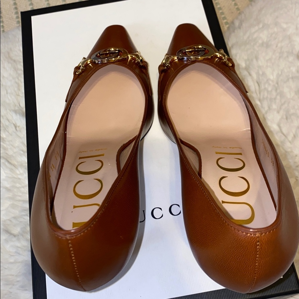 Gucci Brown Leather Heels with GG Horsebit Accents - Picture 10 of 14